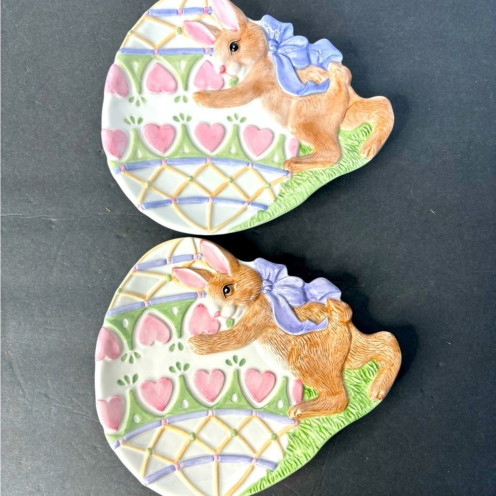Vintage Fitz and Floyd Bunny Canape Plate Easter Set Of 2